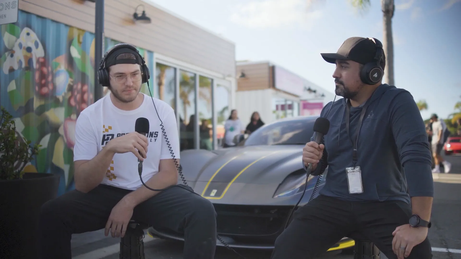 Friendly interactions at a car show